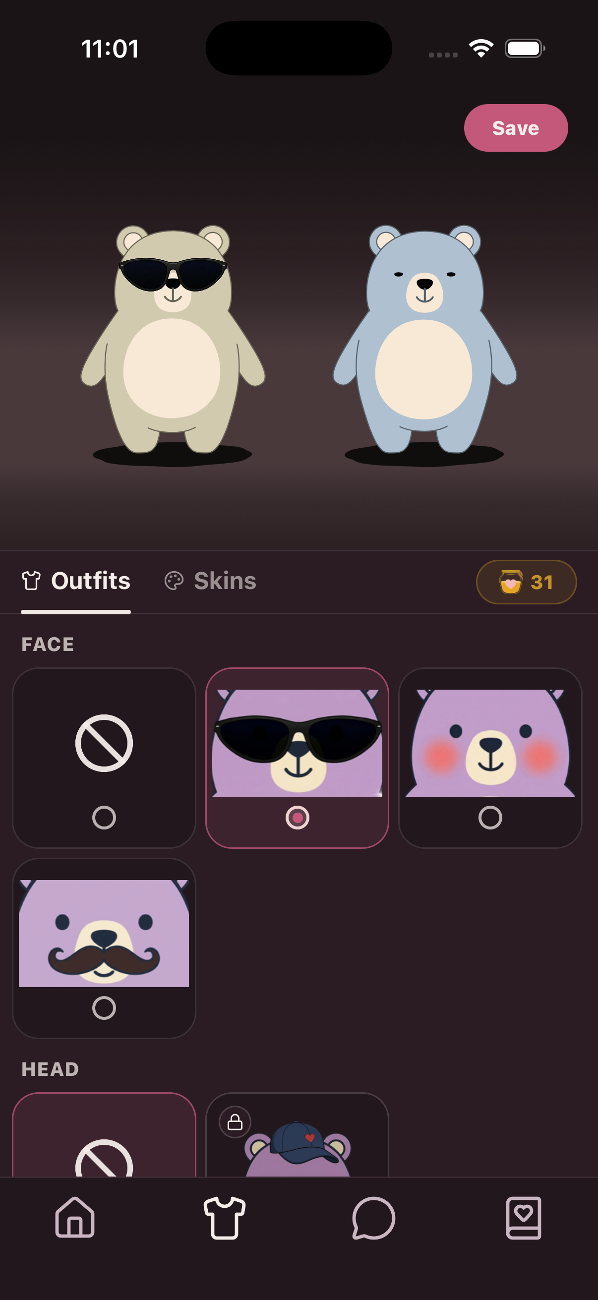 Den bear customization screen preview
