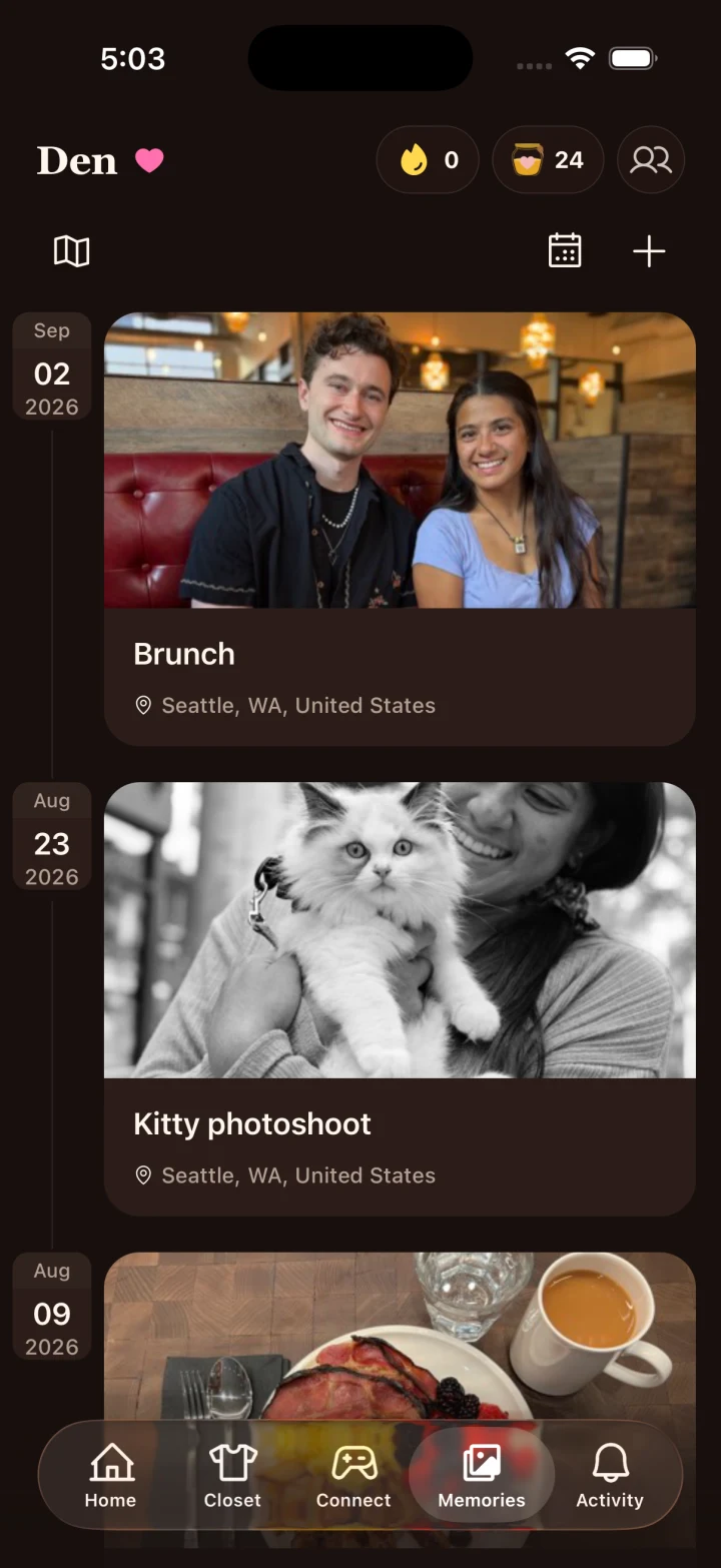 A shared timeline of photos and memories, from brunch dates to everyday moments